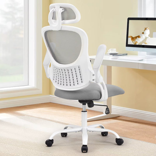 Ergonomic Mesh Office Chair with Adjustable Headrest and Flip-Up Arms, Featuring Lumbar Support for Home Office Use